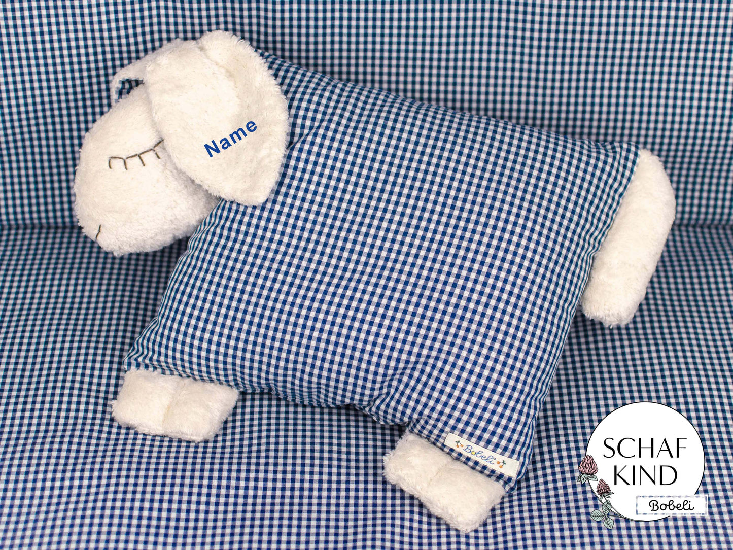 Schlafschaf 50 Dunkelblaues Vichy-Karo - Bobeli Kuschelkissen