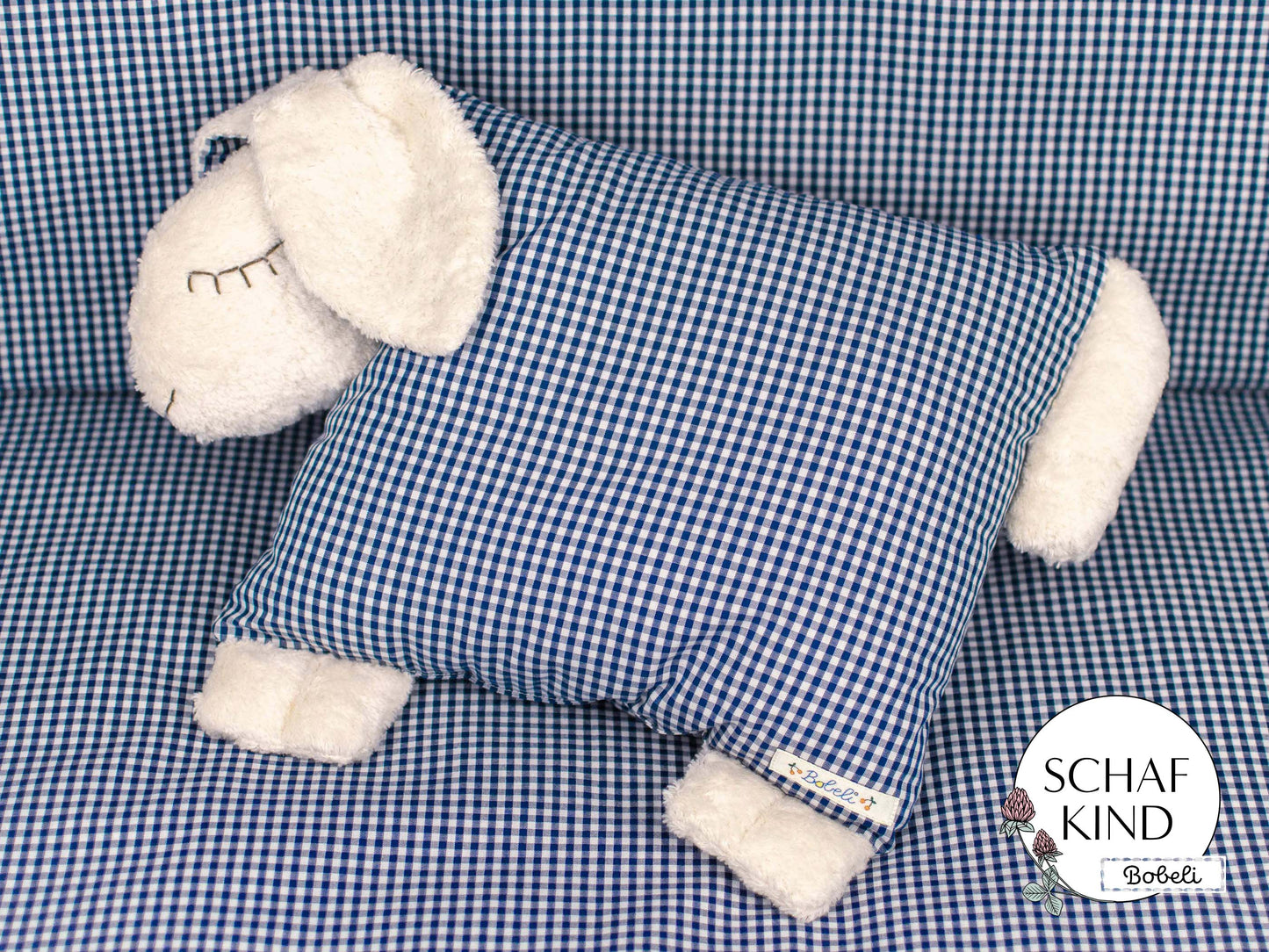 Schlafschaf 50 Dunkelblaues Vichy-Karo - Bobeli Kuschelkissen