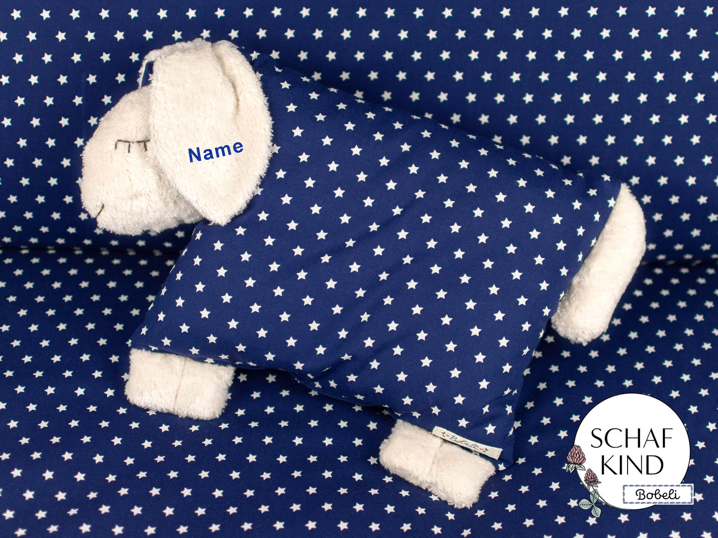Schlafschaf 56 Dunkelblau mit Sternchen - Bobeli Kuschelkissen