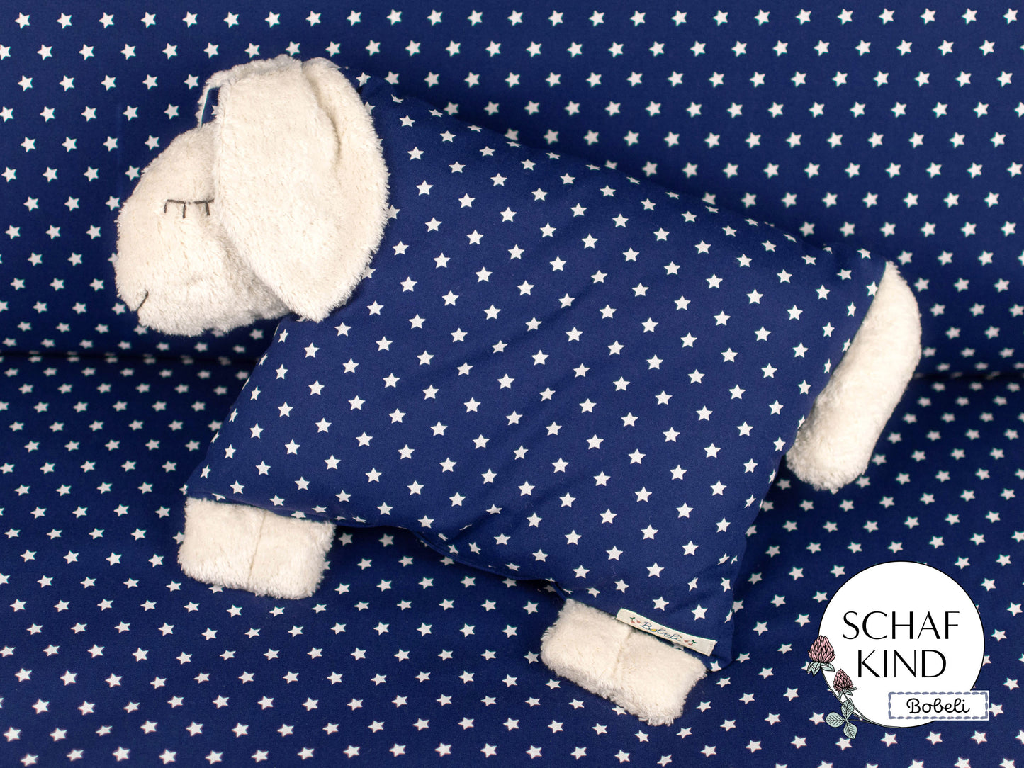 Schlafschaf 56 Dunkelblau mit Sternchen - Bobeli Kuschelkissen