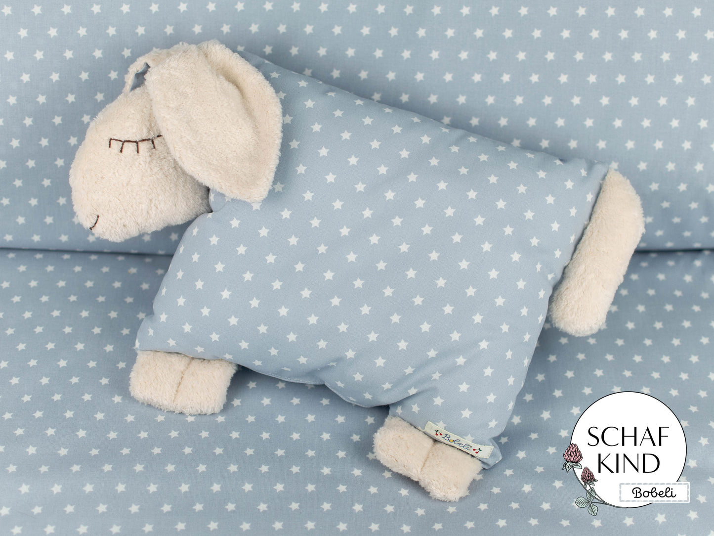 Schlafschaf 82 Hellgrau mit Sternchen - Bobeli Kuschelkissen