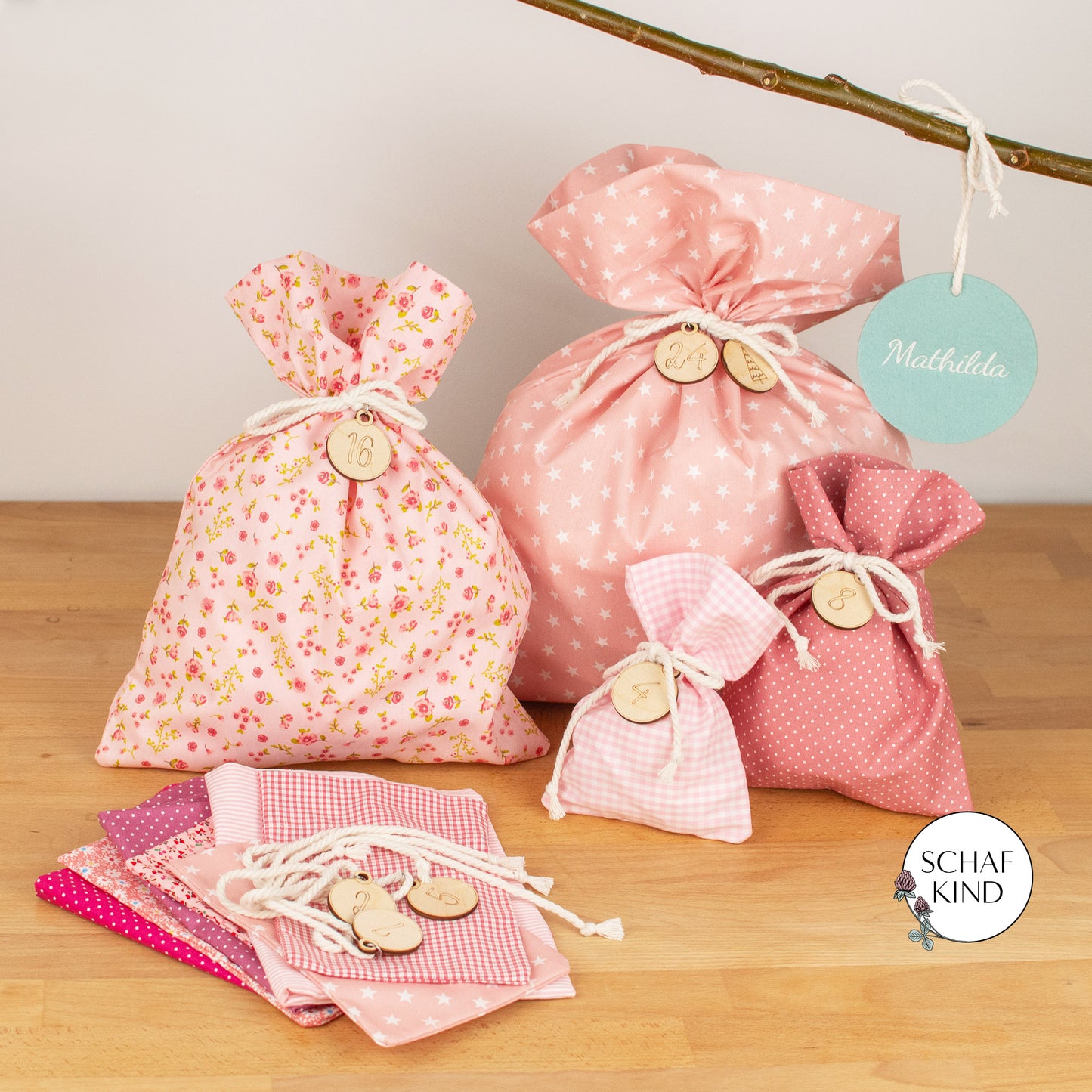 Adventskalender aus Baumwollstoff zum Befüllen - Rosa Var. 2