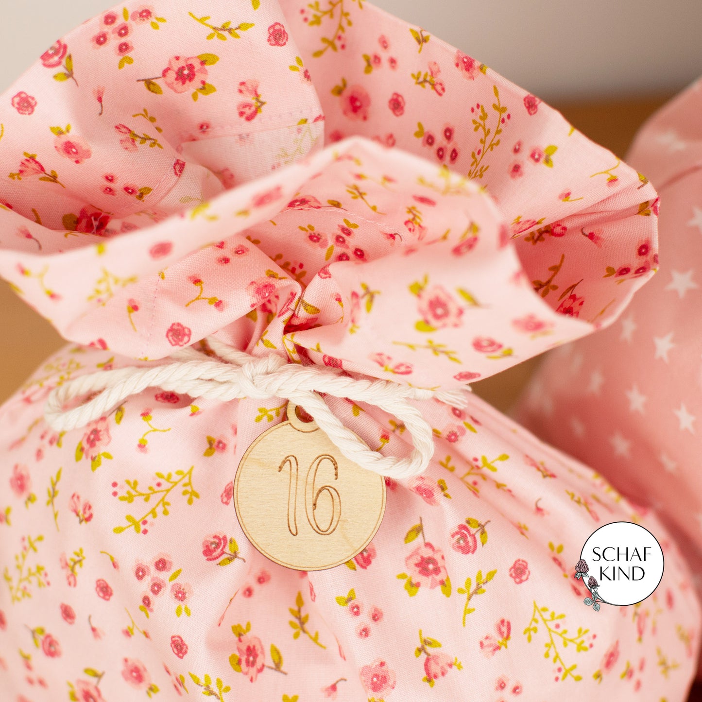 Adventskalender aus Baumwollstoff zum Befüllen - Rosa Var. 2