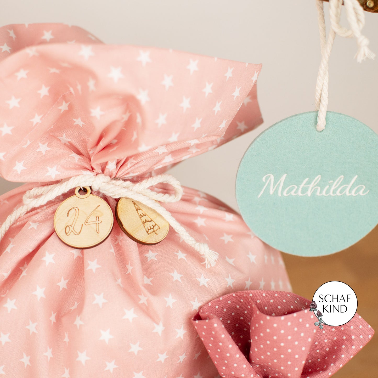 Adventskalender aus Baumwollstoff zum Befüllen - Rosa Var. 2