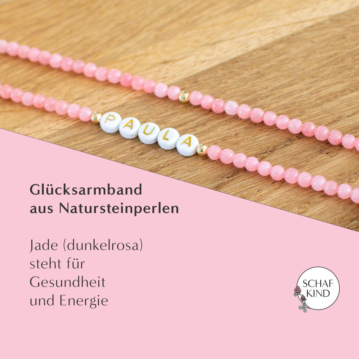 Glücksarmband aus Jade-Perlen (Dunkelrosa) - Naturstein, personalisierbar