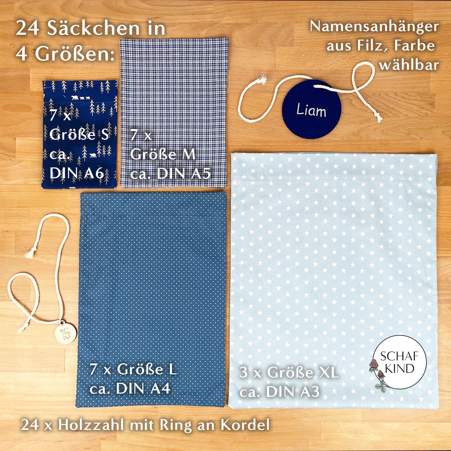 Adventskalender aus Baumwollstoff zum Befüllen - Blau