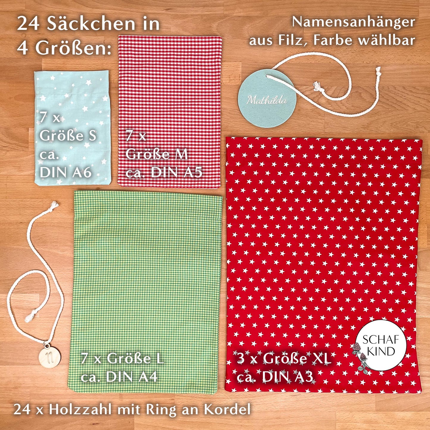 Adventskalender aus Baumwollstoff zum Befüllen - Bunt Var. 2