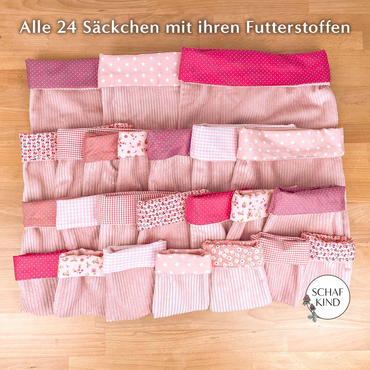 Luxus Adventskalender aus Cordstoff zum Befüllen, gefüttert - Rosa