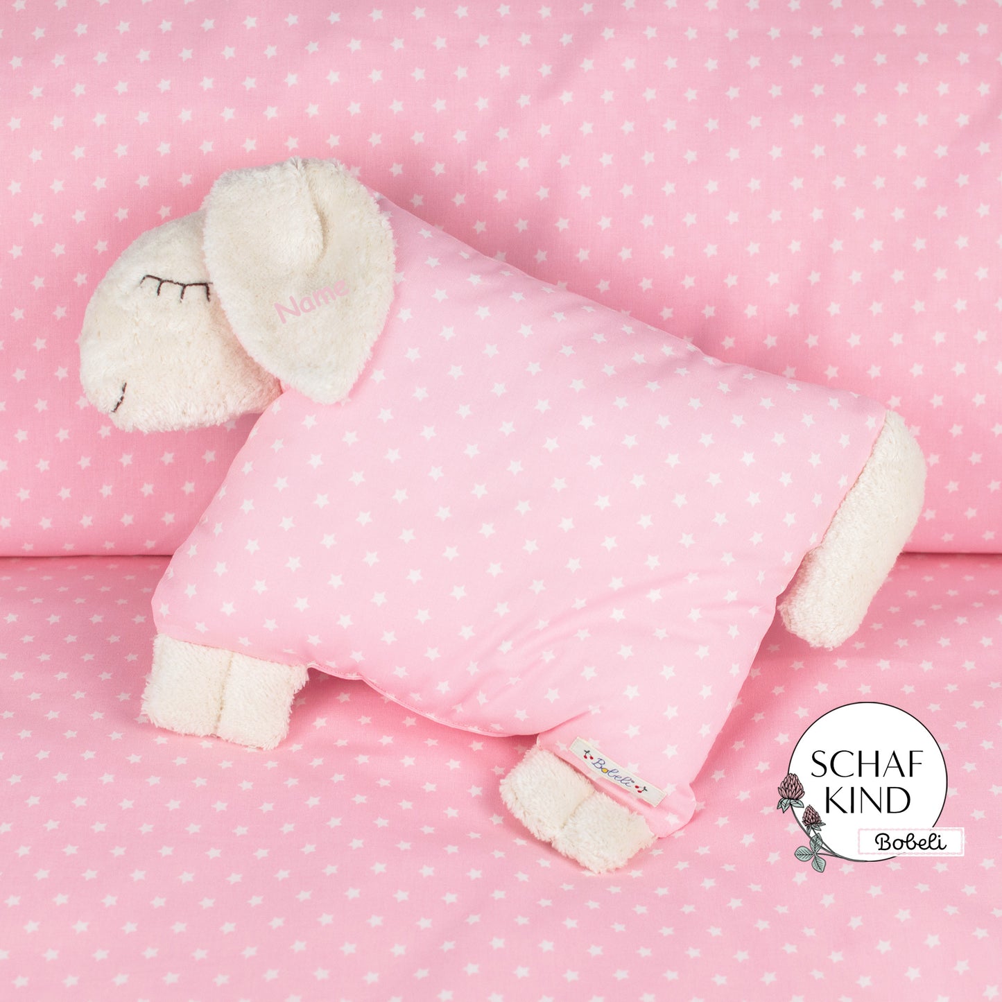 Schlafschaf 13 Rosa mit Sternchen - Bobeli Kuschelkissen