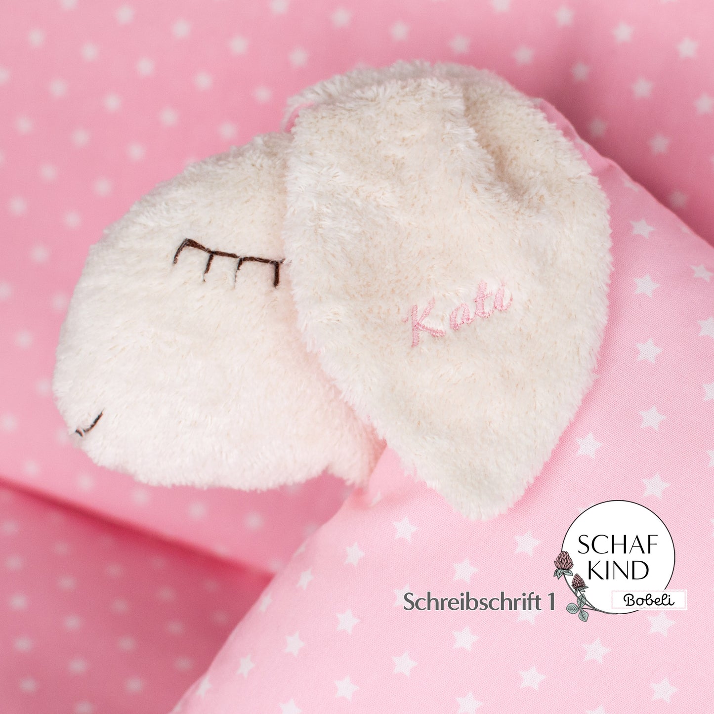 Schlafschaf 13 Rosa mit Sternchen - Bobeli Kuschelkissen