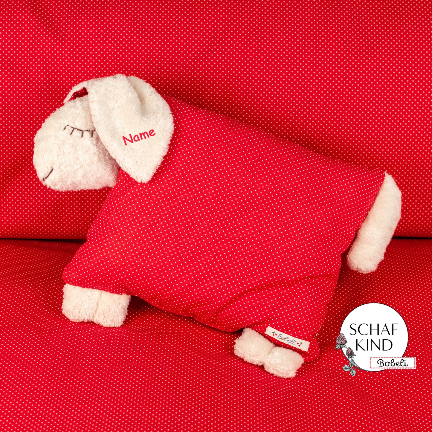 Schlafschaf 33 Rot mit Pünktchen - Bobeli Kuschelkissen