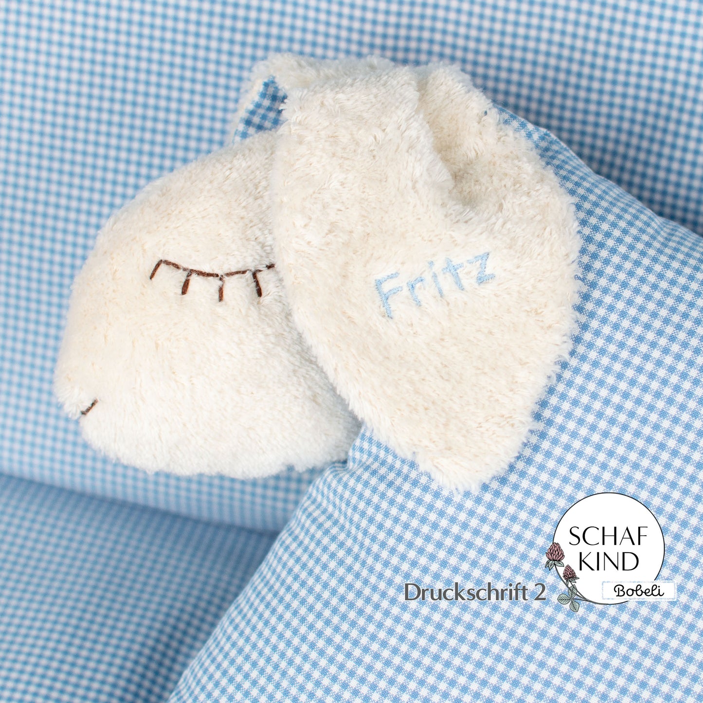 Schlafschaf 40 Hellblaues Vichy-Karo - Bobeli Kuschelkissen