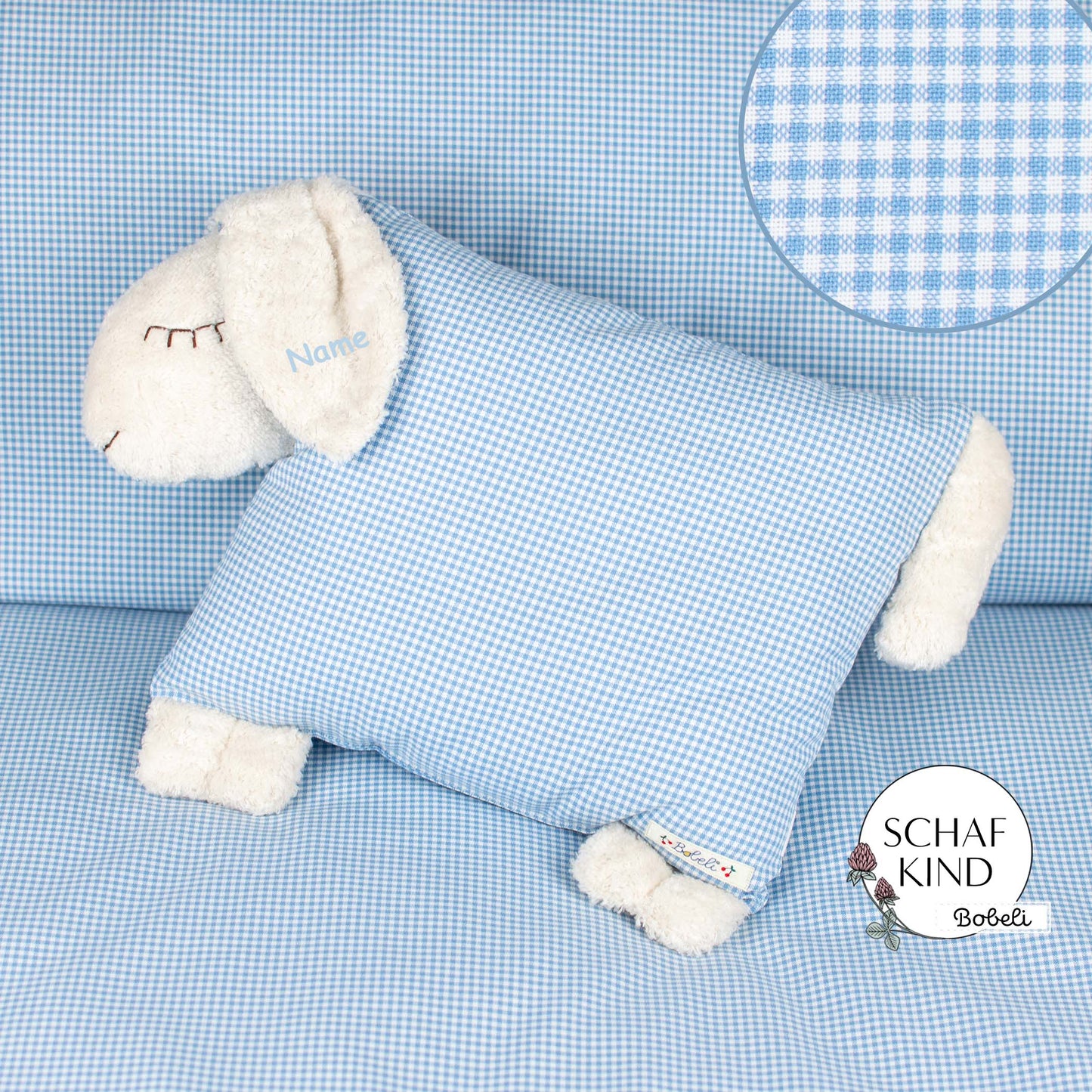 Schlafschaf 40 Hellblaues Vichy-Karo - Bobeli Kuschelkissen