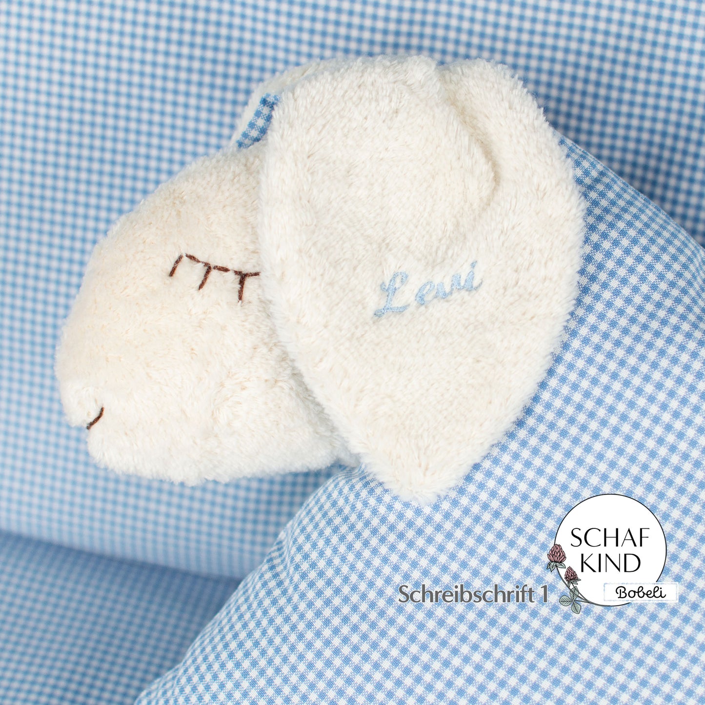 Schlafschaf 40 Hellblaues Vichy-Karo - Bobeli Kuschelkissen
