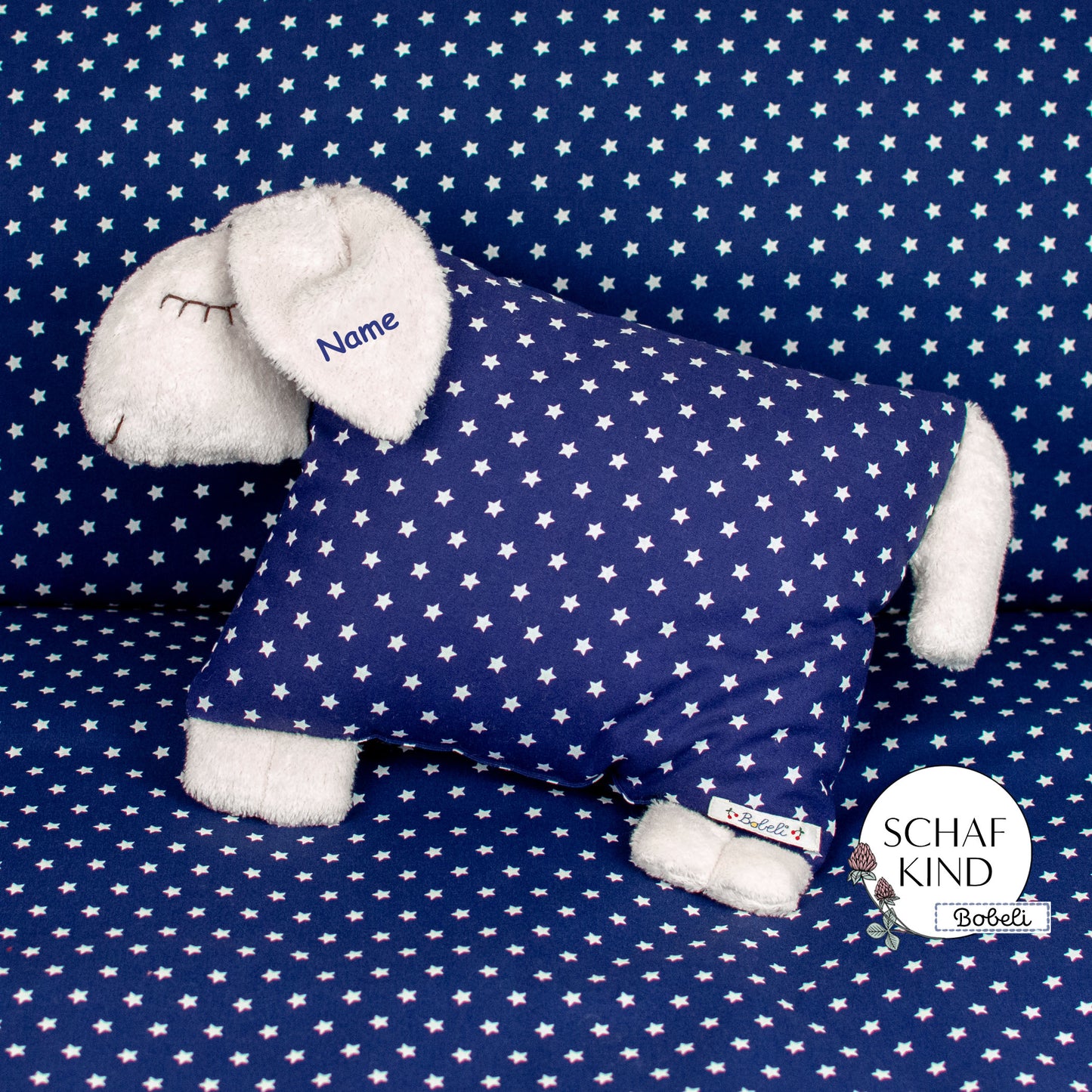 Schlafschaf 56 Dunkelblau mit Sternchen - Bobeli Kuschelkissen