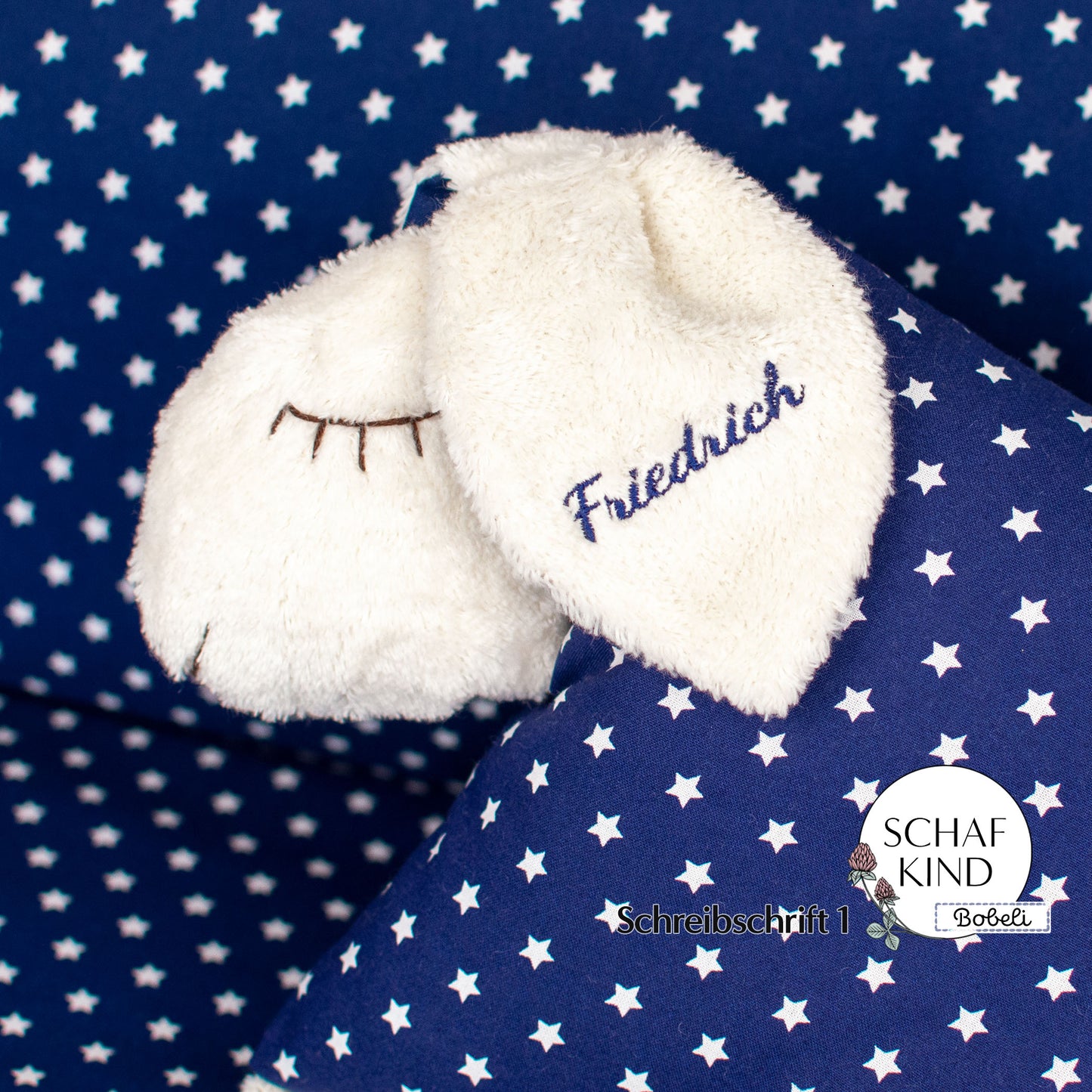 Schlafschaf 56 Dunkelblau mit Sternchen - Bobeli Kuschelkissen