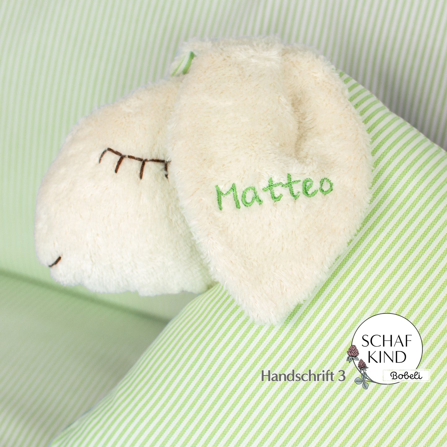 Schlafschaf 61 Hellgrüne Streifen - Bobeli Kuschelkissen