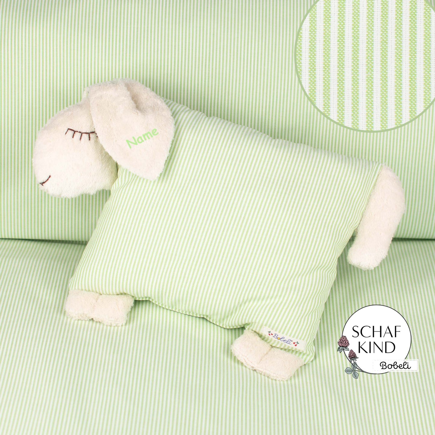 Schlafschaf 61 Hellgrüne Streifen - Bobeli Kuschelkissen