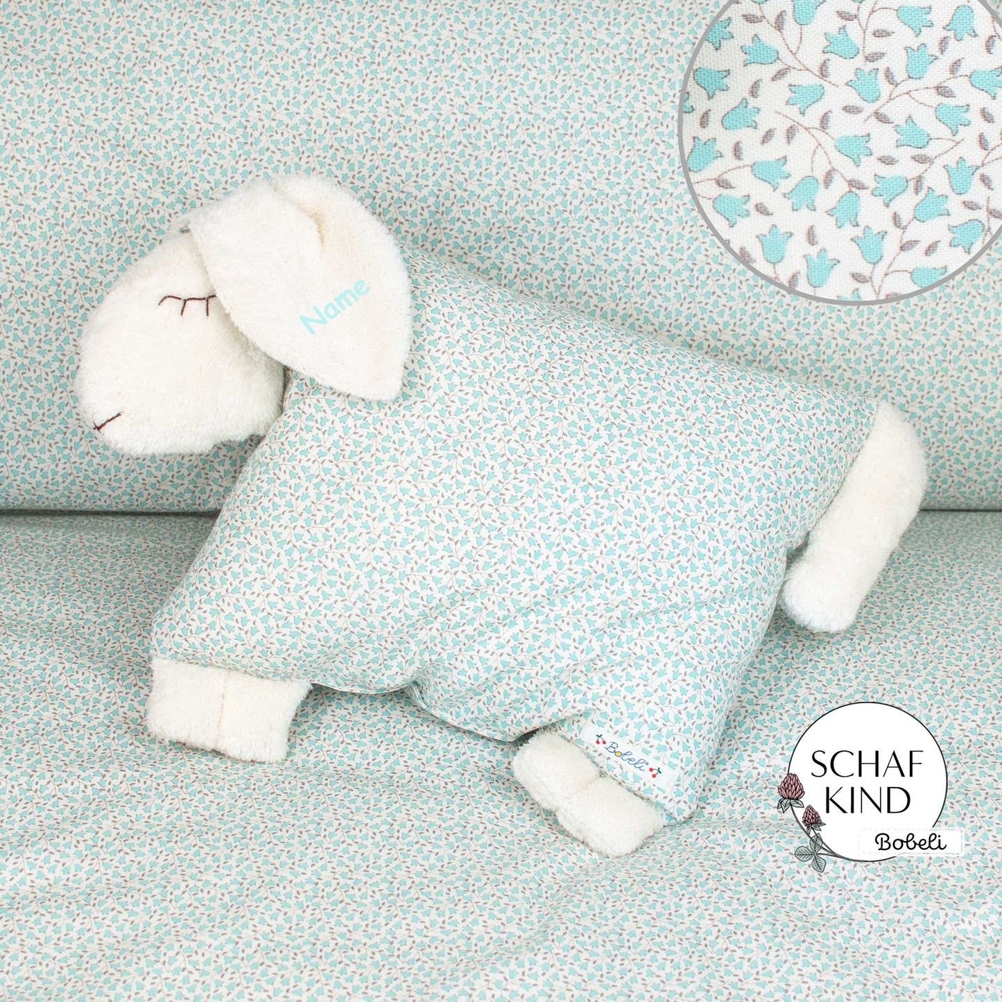 Schlafschaf 78 Mint Glockenblumen - Bobeli Kuschelkissen