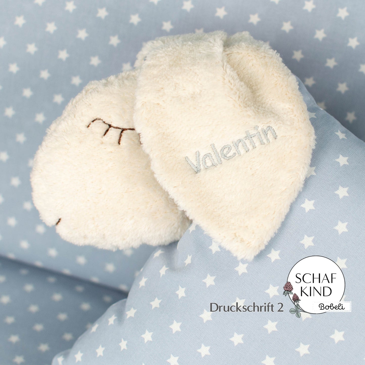 Schlafschaf 82 Hellgrau mit Sternchen - Bobeli Kuschelkissen
