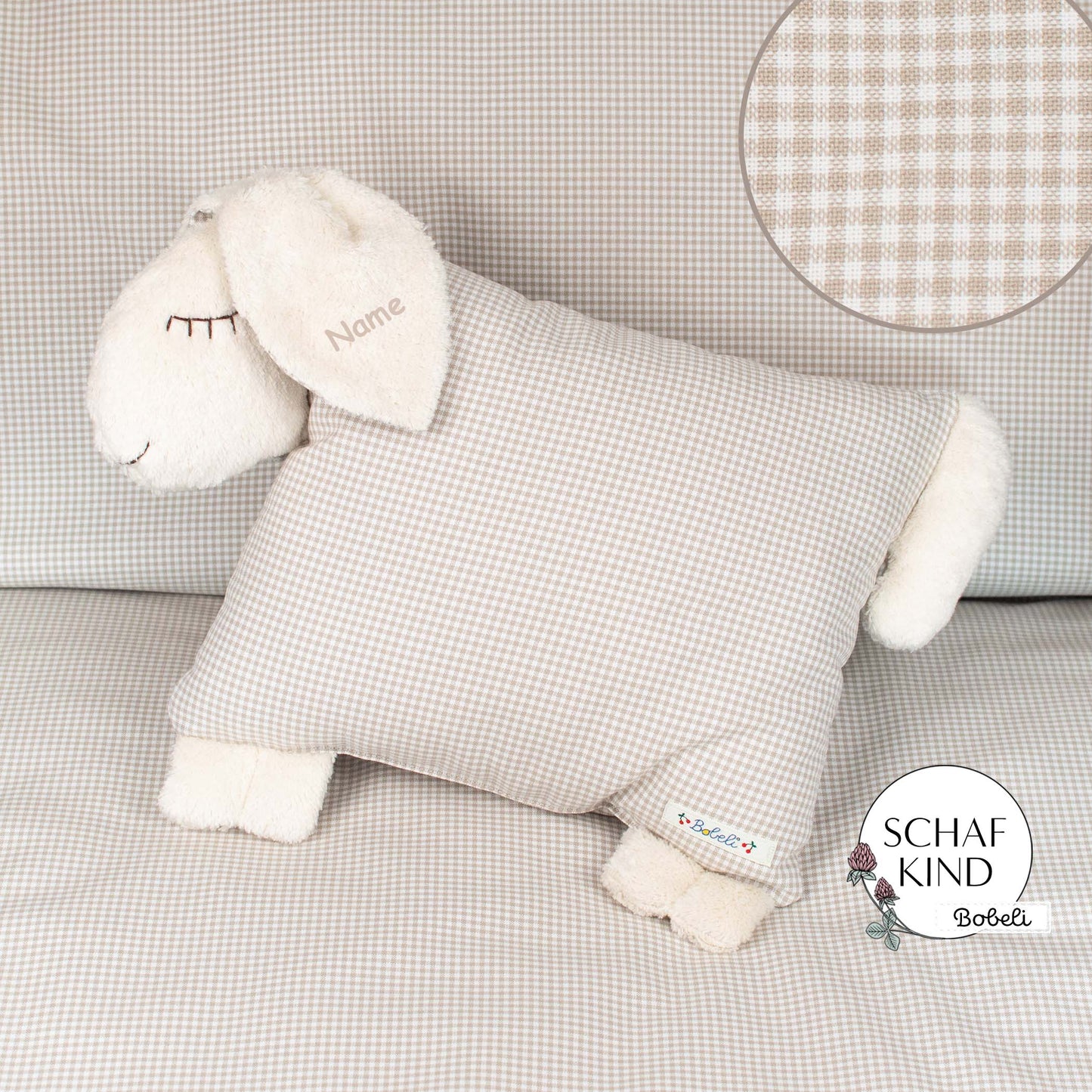 Schlafschaf 84 Sand Vichy-Karo - Bobeli Kuschelkissen