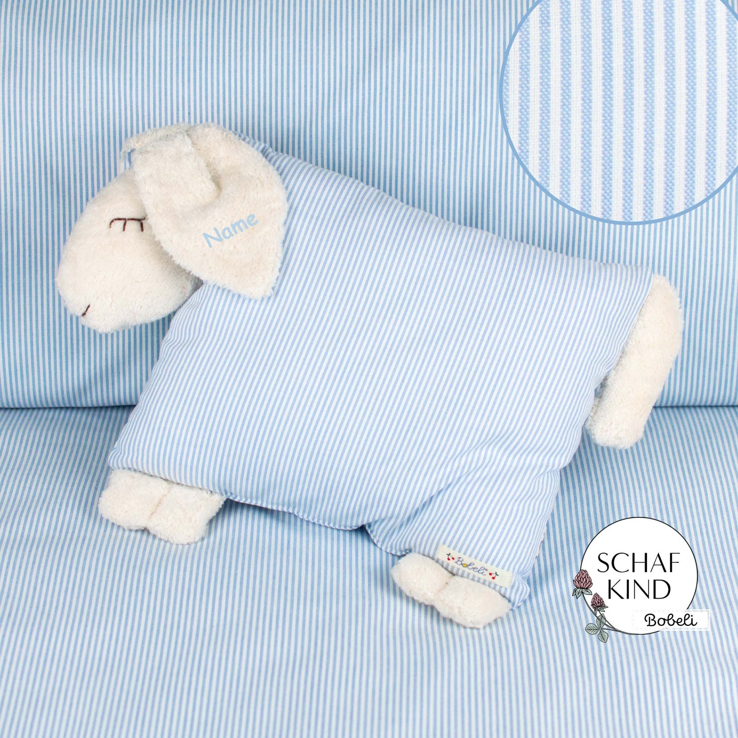 Schlafschaf 41 Hellblaue Streifen - Bobeli Kuschelkissen