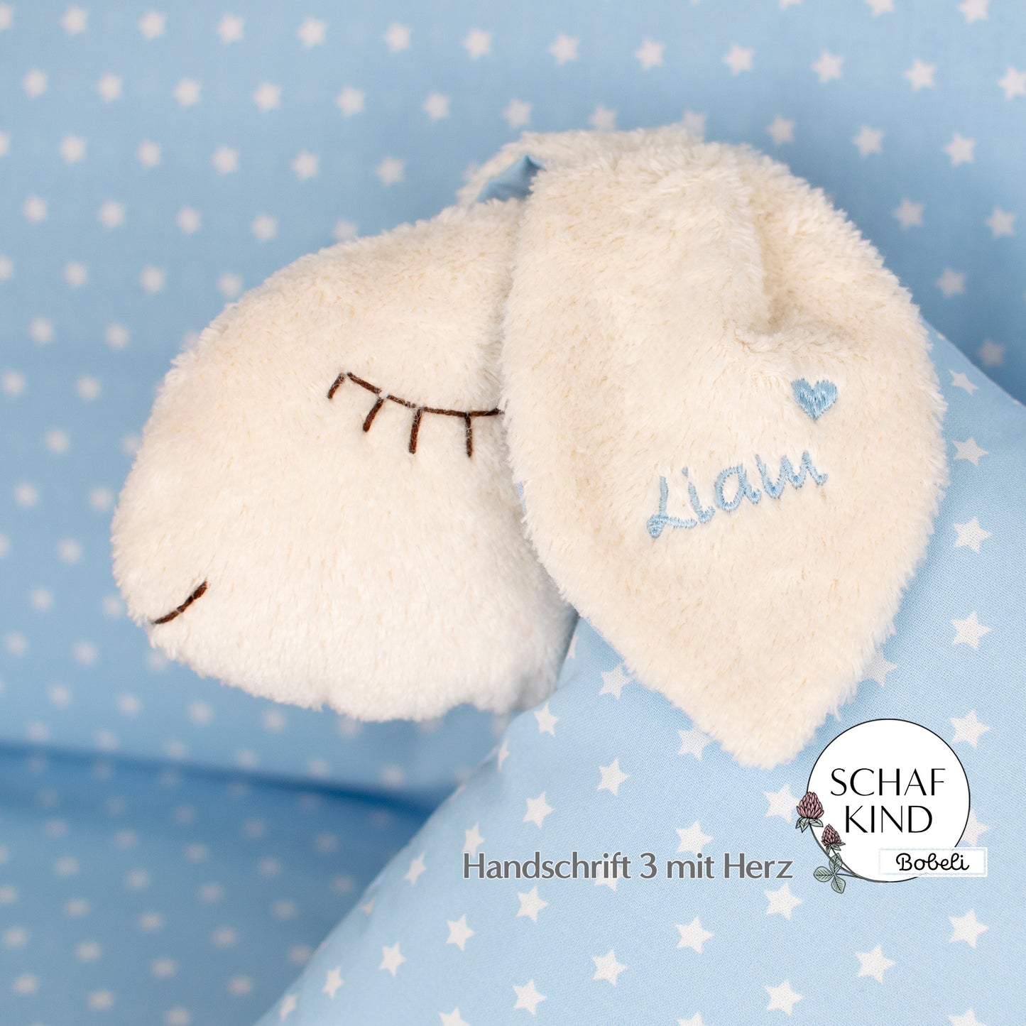 Schlafschaf 45 Hellblau mit Sternchen - Bobeli Kuschelkissen