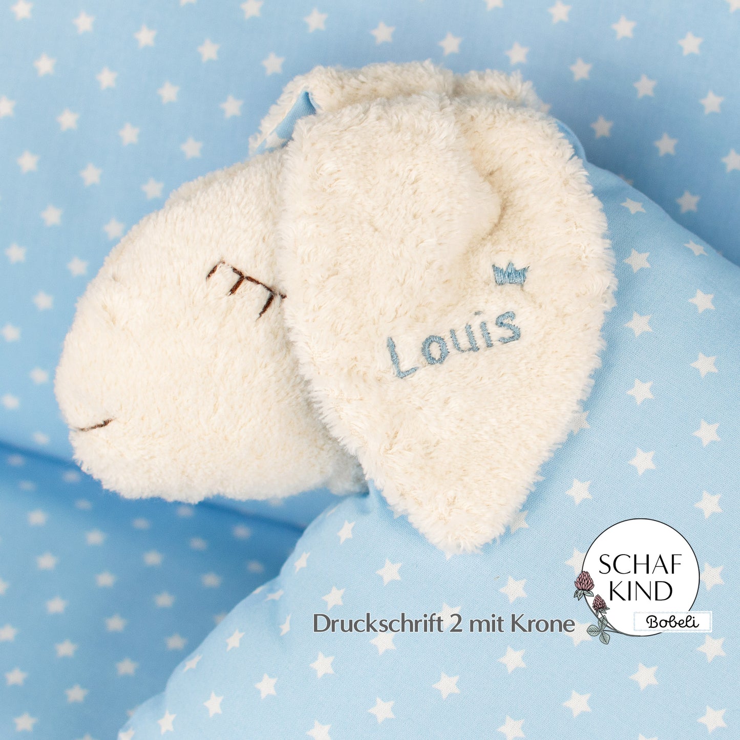 Schlafschaf 45 Hellblau mit Sternchen - Bobeli Kuschelkissen