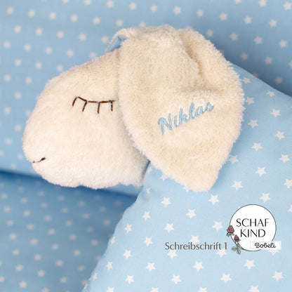 Schlafschaf 45 Hellblau mit Sternchen - Bobeli Kuschelkissen
