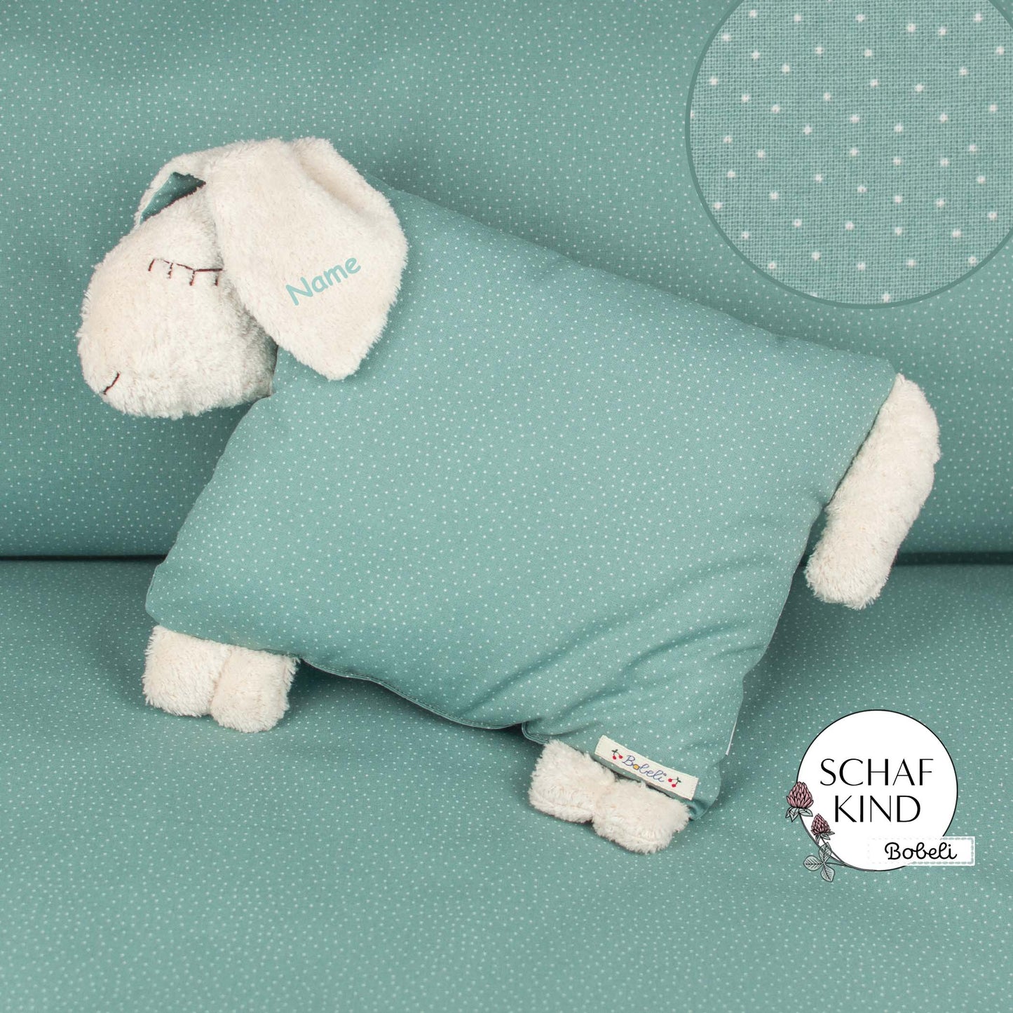 Schlafschaf 65 Salbei mit Pünktchen - Bobeli Kuschelkissen