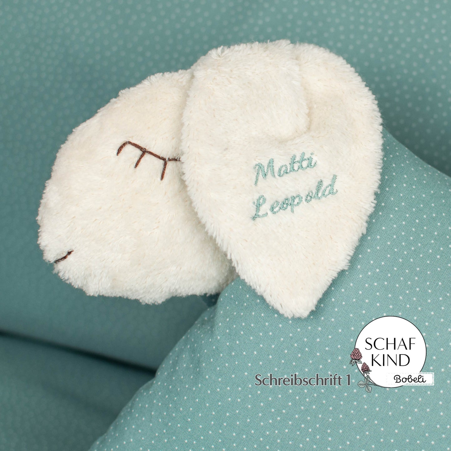 Schlafschaf 65 Salbei mit Pünktchen - Bobeli Kuschelkissen