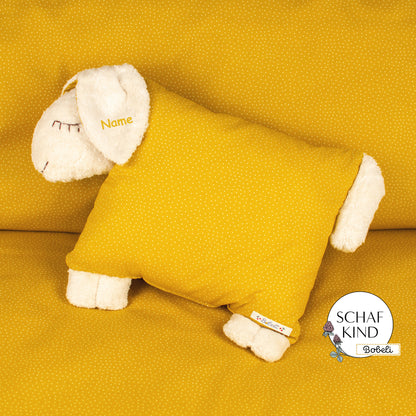 Schlafschaf 75 Senfgelb mit Pünktchen - Bobeli Kuschelkissen