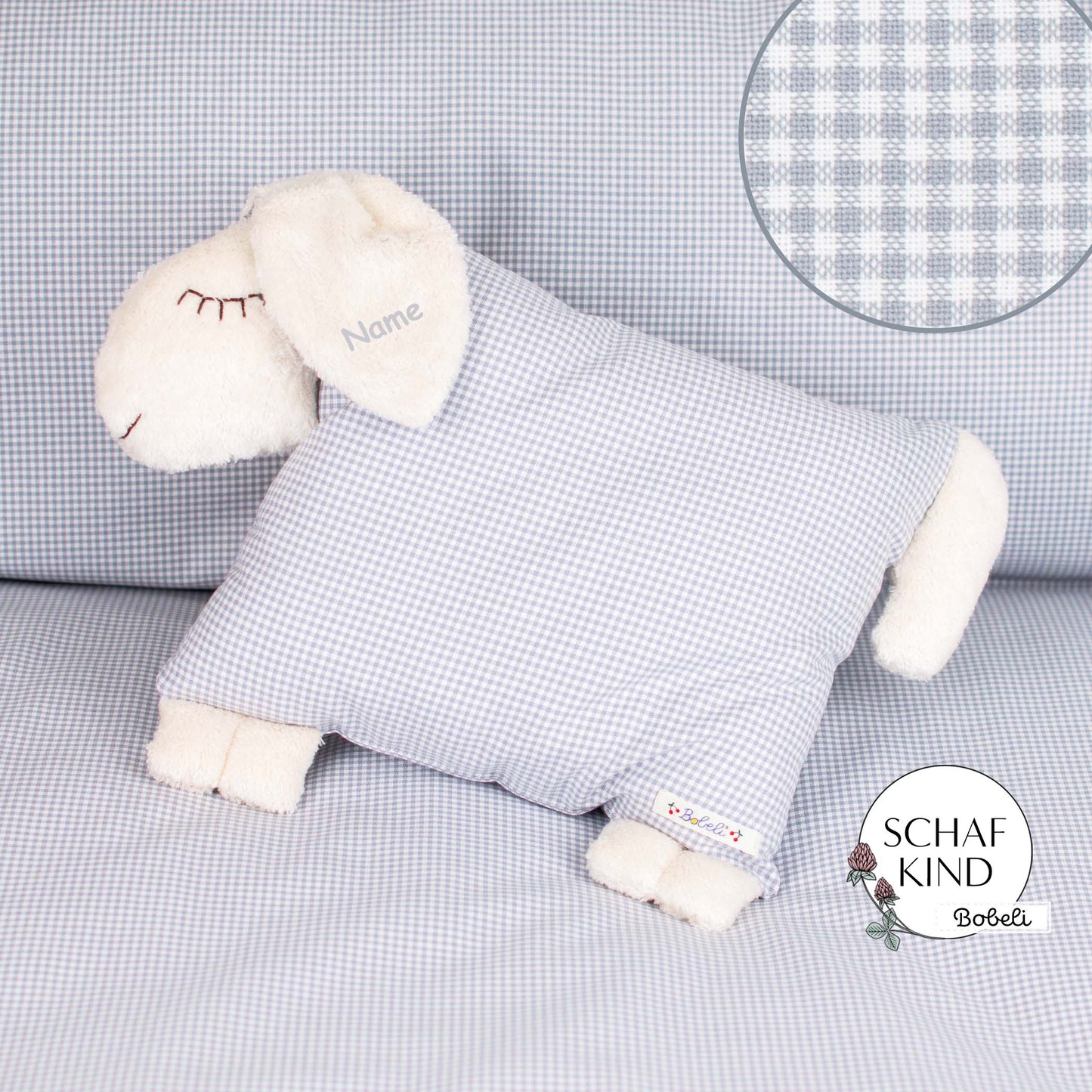 Schlafschaf 80 Graues Vichy-Karo - Bobeli Kuschelkissen