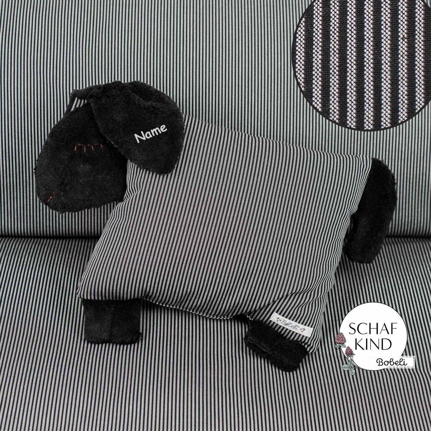 Schlafschaf 90 Schwarz mit Streifen - Bobeli Kuschelkissen